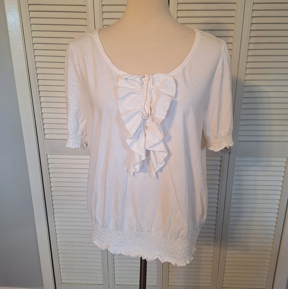 Lauren Ralph Lauren Tops - Ralph Lauren White Ruffle Peasant Top Blouse LG *D3
